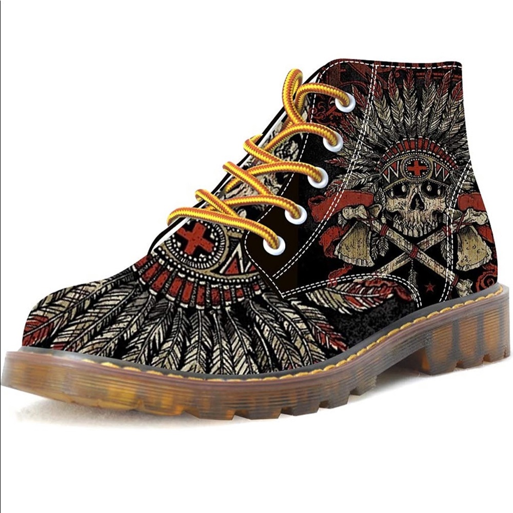 NEW First Dance native skull black lace up boot 8